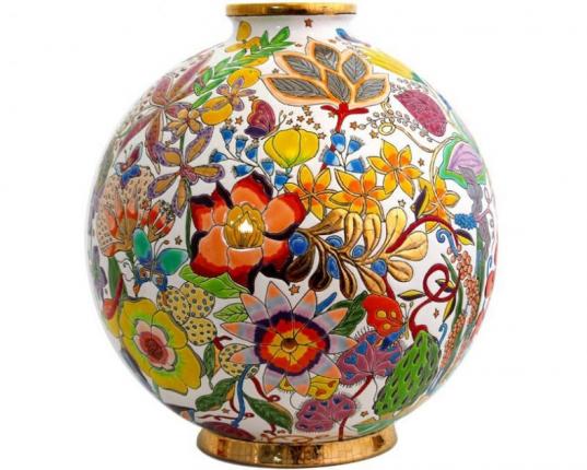 Шарообразная ваза Flora Coloniale 38 см производства Emaux de Longwy купить в онлайн магазине beau-vivant.com