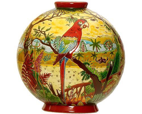 Шарообразная ваза Oiseau d'Amérique 26 см производства Emaux de Longwy купить в онлайн магазине beau-vivant.com